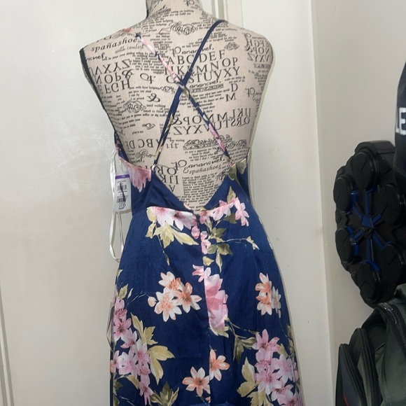 Lulu's Love of Romance Navy Floral Print Satin Cowl Neck Maxi Dress - Picture 7 of 8